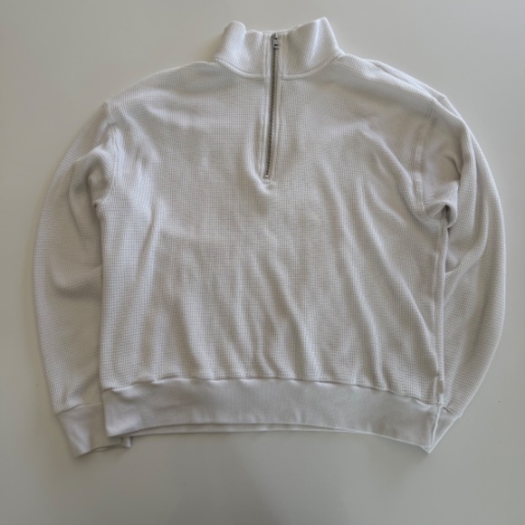 TNA-Aritzia-White-Waffle-1/4 Zip-Pullover-Oversized-Comfy-Size M - Picture 1 of 10